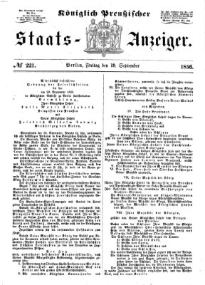 Königlich Preußischer Staats-Anzeiger (Allgemeine preußische Staats-Zeitung) Freitag 19. September 1856