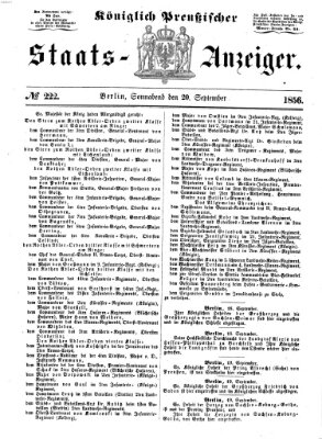 Königlich Preußischer Staats-Anzeiger (Allgemeine preußische Staats-Zeitung) Samstag 20. September 1856