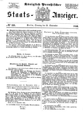 Königlich Preußischer Staats-Anzeiger (Allgemeine preußische Staats-Zeitung) Sonntag 21. September 1856