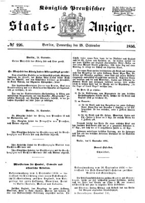 Königlich Preußischer Staats-Anzeiger (Allgemeine preußische Staats-Zeitung) Donnerstag 25. September 1856