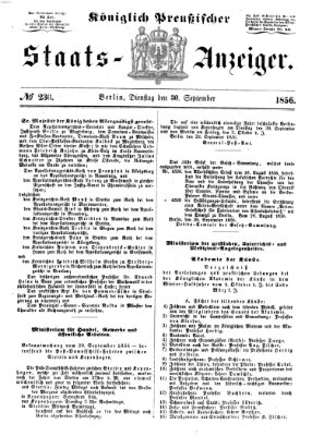 Königlich Preußischer Staats-Anzeiger (Allgemeine preußische Staats-Zeitung) Dienstag 30. September 1856