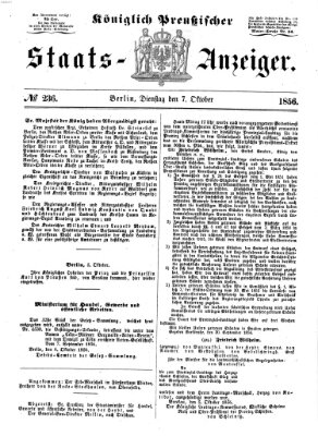 Königlich Preußischer Staats-Anzeiger (Allgemeine preußische Staats-Zeitung) Dienstag 7. Oktober 1856