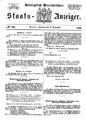 Königlich Preußischer Staats-Anzeiger (Allgemeine preußische Staats-Zeitung) Sonntag 9. November 1856