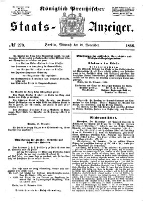 Königlich Preußischer Staats-Anzeiger (Allgemeine preußische Staats-Zeitung) Mittwoch 19. November 1856