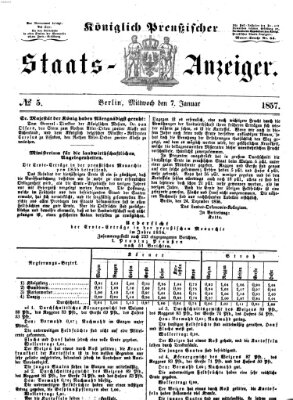 Königlich Preußischer Staats-Anzeiger (Allgemeine preußische Staats-Zeitung) Mittwoch 7. Januar 1857