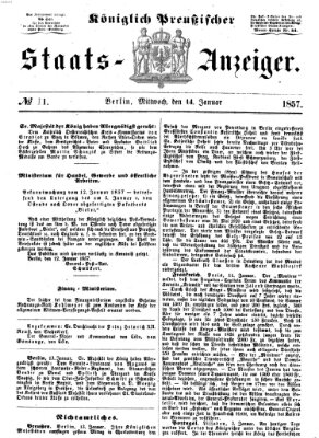 Königlich Preußischer Staats-Anzeiger (Allgemeine preußische Staats-Zeitung) Mittwoch 14. Januar 1857