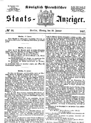 Königlich Preußischer Staats-Anzeiger (Allgemeine preußische Staats-Zeitung) Montag 19. Januar 1857