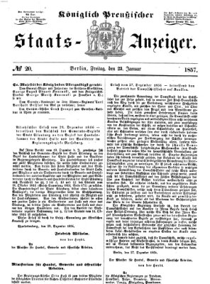 Königlich Preußischer Staats-Anzeiger (Allgemeine preußische Staats-Zeitung) Freitag 23. Januar 1857