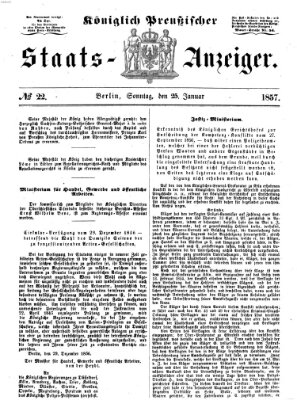 Königlich Preußischer Staats-Anzeiger (Allgemeine preußische Staats-Zeitung) Sonntag 25. Januar 1857