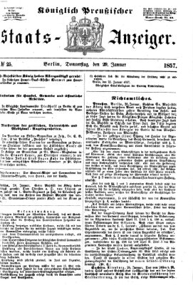 Königlich Preußischer Staats-Anzeiger (Allgemeine preußische Staats-Zeitung) Donnerstag 29. Januar 1857