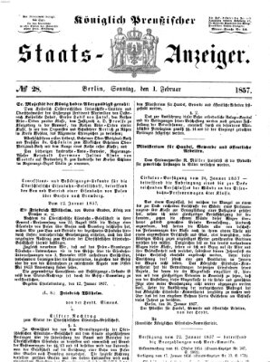 Königlich Preußischer Staats-Anzeiger (Allgemeine preußische Staats-Zeitung) Sonntag 1. Februar 1857