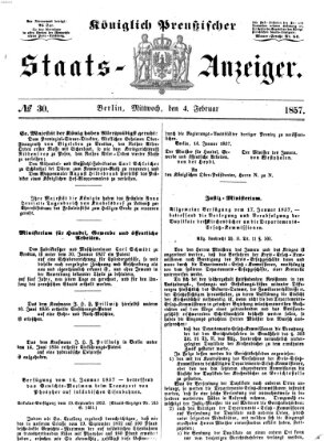 Königlich Preußischer Staats-Anzeiger (Allgemeine preußische Staats-Zeitung) Mittwoch 4. Februar 1857