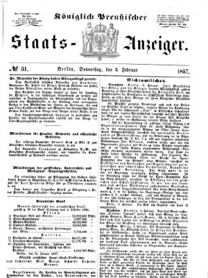 Königlich Preußischer Staats-Anzeiger (Allgemeine preußische Staats-Zeitung) Donnerstag 5. Februar 1857