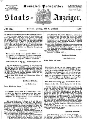 Königlich Preußischer Staats-Anzeiger (Allgemeine preußische Staats-Zeitung) Freitag 6. Februar 1857