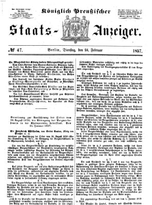 Königlich Preußischer Staats-Anzeiger (Allgemeine preußische Staats-Zeitung) Dienstag 24. Februar 1857