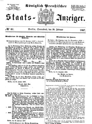 Königlich Preußischer Staats-Anzeiger (Allgemeine preußische Staats-Zeitung) Samstag 28. Februar 1857