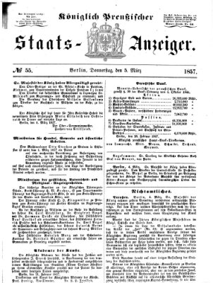 Königlich Preußischer Staats-Anzeiger (Allgemeine preußische Staats-Zeitung) Donnerstag 5. März 1857