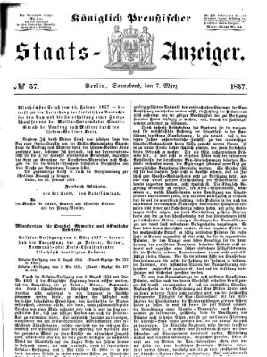 Königlich Preußischer Staats-Anzeiger (Allgemeine preußische Staats-Zeitung) Samstag 7. März 1857