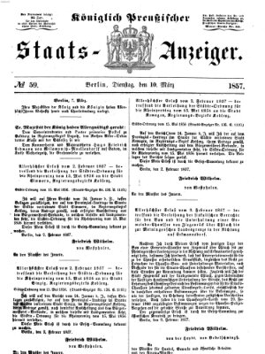 Königlich Preußischer Staats-Anzeiger (Allgemeine preußische Staats-Zeitung) Dienstag 10. März 1857