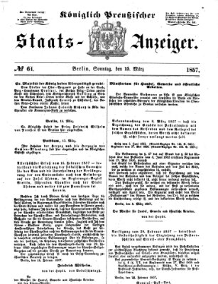 Königlich Preußischer Staats-Anzeiger (Allgemeine preußische Staats-Zeitung) Sonntag 15. März 1857