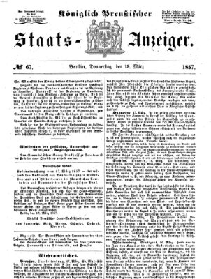 Königlich Preußischer Staats-Anzeiger (Allgemeine preußische Staats-Zeitung) Donnerstag 19. März 1857