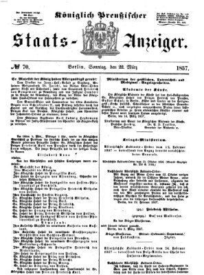 Königlich Preußischer Staats-Anzeiger (Allgemeine preußische Staats-Zeitung) Sonntag 22. März 1857