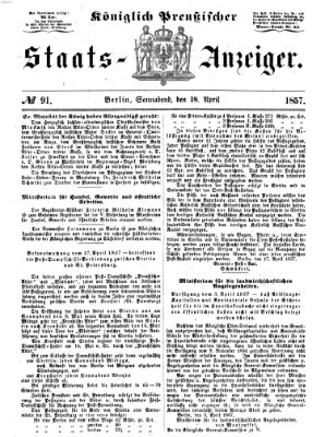 Königlich Preußischer Staats-Anzeiger (Allgemeine preußische Staats-Zeitung) Samstag 18. April 1857