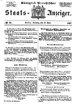 Königlich Preußischer Staats-Anzeiger (Allgemeine preußische Staats-Zeitung) Sonntag 19. April 1857