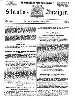 Königlich Preußischer Staats-Anzeiger (Allgemeine preußische Staats-Zeitung) Samstag 2. Mai 1857