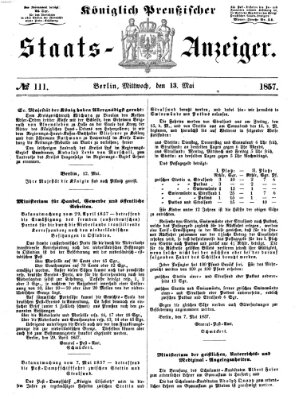 Königlich Preußischer Staats-Anzeiger (Allgemeine preußische Staats-Zeitung) Mittwoch 13. Mai 1857