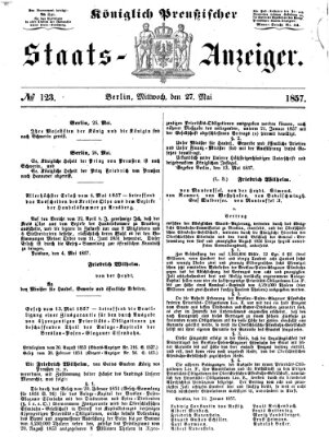 Königlich Preußischer Staats-Anzeiger (Allgemeine preußische Staats-Zeitung) Mittwoch 27. Mai 1857