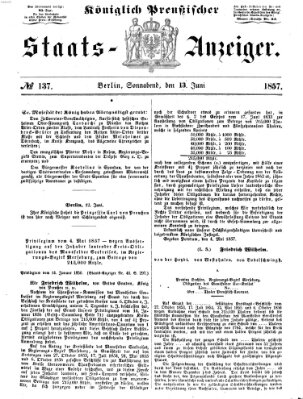 Königlich Preußischer Staats-Anzeiger (Allgemeine preußische Staats-Zeitung) Samstag 13. Juni 1857