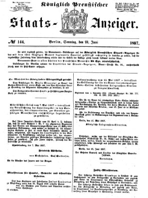 Königlich Preußischer Staats-Anzeiger (Allgemeine preußische Staats-Zeitung) Sonntag 21. Juni 1857