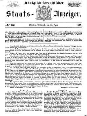 Königlich Preußischer Staats-Anzeiger (Allgemeine preußische Staats-Zeitung) Mittwoch 24. Juni 1857