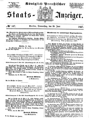 Königlich Preußischer Staats-Anzeiger (Allgemeine preußische Staats-Zeitung) Donnerstag 25. Juni 1857