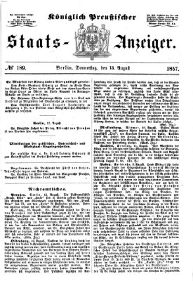 Königlich Preußischer Staats-Anzeiger (Allgemeine preußische Staats-Zeitung) Donnerstag 13. August 1857