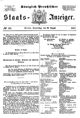 Königlich Preußischer Staats-Anzeiger (Allgemeine preußische Staats-Zeitung) Donnerstag 20. August 1857