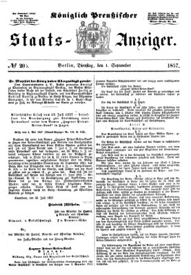 Königlich Preußischer Staats-Anzeiger (Allgemeine preußische Staats-Zeitung) Dienstag 1. September 1857