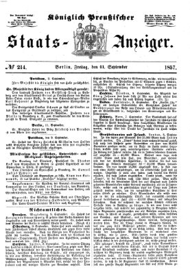 Königlich Preußischer Staats-Anzeiger (Allgemeine preußische Staats-Zeitung) Freitag 11. September 1857