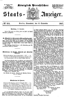 Königlich Preußischer Staats-Anzeiger (Allgemeine preußische Staats-Zeitung) Samstag 12. September 1857