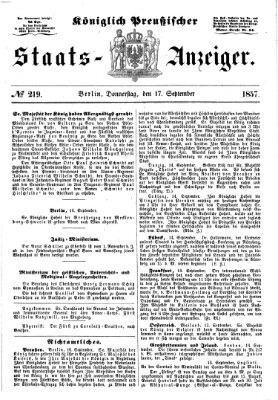 Königlich Preußischer Staats-Anzeiger (Allgemeine preußische Staats-Zeitung) Donnerstag 17. September 1857