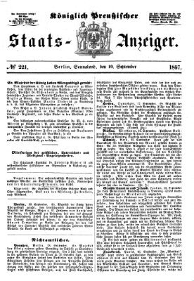 Königlich Preußischer Staats-Anzeiger (Allgemeine preußische Staats-Zeitung) Samstag 19. September 1857