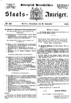 Königlich Preußischer Staats-Anzeiger (Allgemeine preußische Staats-Zeitung) Samstag 26. September 1857