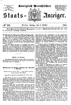 Königlich Preußischer Staats-Anzeiger (Allgemeine preußische Staats-Zeitung) Freitag 2. Oktober 1857