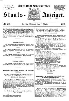 Königlich Preußischer Staats-Anzeiger (Allgemeine preußische Staats-Zeitung) Mittwoch 7. Oktober 1857