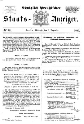 Königlich Preußischer Staats-Anzeiger (Allgemeine preußische Staats-Zeitung) Mittwoch 9. Dezember 1857