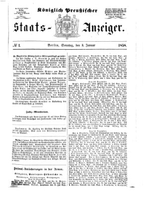 Königlich Preußischer Staats-Anzeiger (Allgemeine preußische Staats-Zeitung) Sonntag 3. Januar 1858