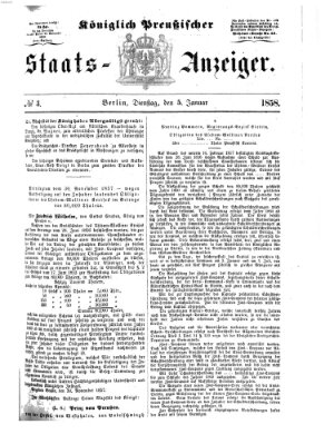 Königlich Preußischer Staats-Anzeiger (Allgemeine preußische Staats-Zeitung) Dienstag 5. Januar 1858