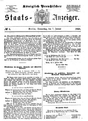 Königlich Preußischer Staats-Anzeiger (Allgemeine preußische Staats-Zeitung) Donnerstag 7. Januar 1858