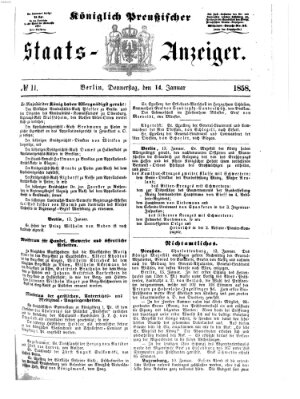 Königlich Preußischer Staats-Anzeiger (Allgemeine preußische Staats-Zeitung) Donnerstag 14. Januar 1858